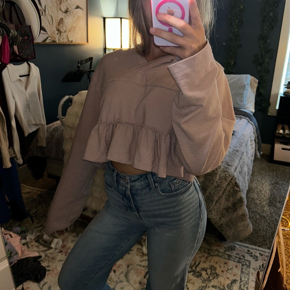 Free people beach Ruffled Long Sleeve Top
